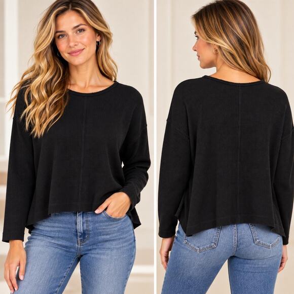 Anthropologie Sweaters - Anthropologie large top black textured waffle-knit pullover 
relaxed fit